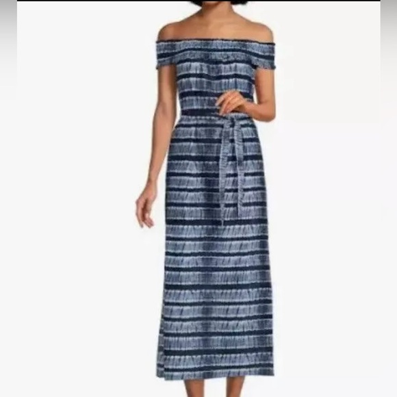 Michael Kors Shibori Striped Blue Maxi Dress NWOT medium - Picture 1 of 13